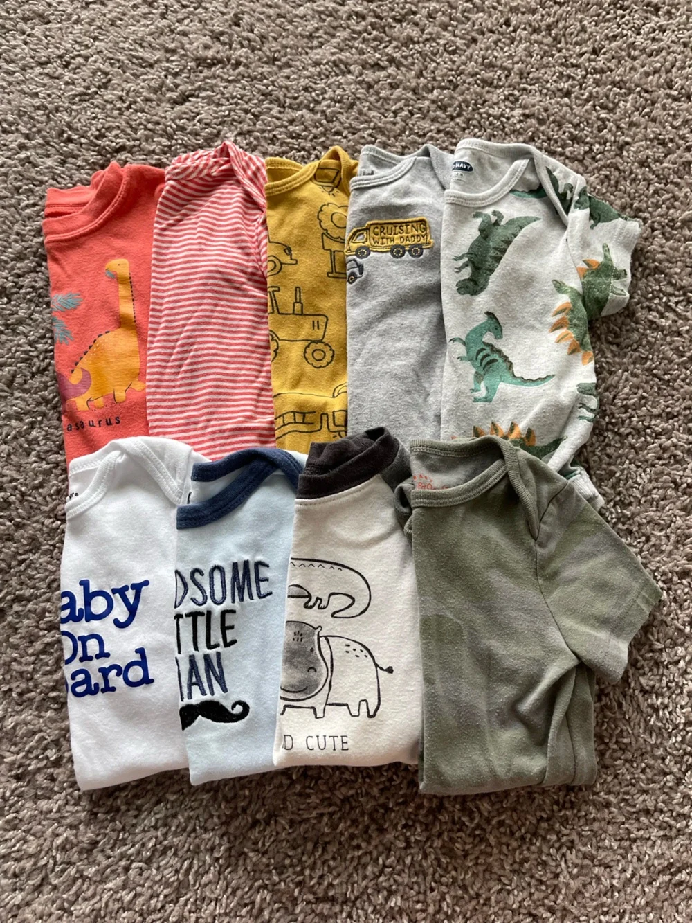 Mixed Baby Boy Bodysuit Lot - Dinosaurs, Stripes & Trucks - Multi